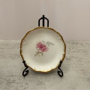 Vintage butter pat pink flowers gold rim